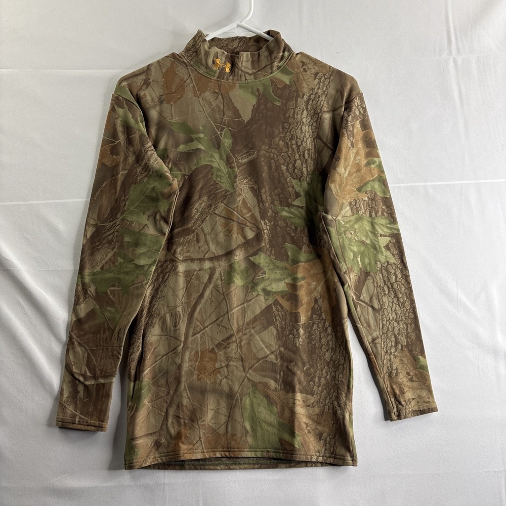 Under Armor Mens Small Forest Camouflage Long Sleeve Shirt Compression Hunting